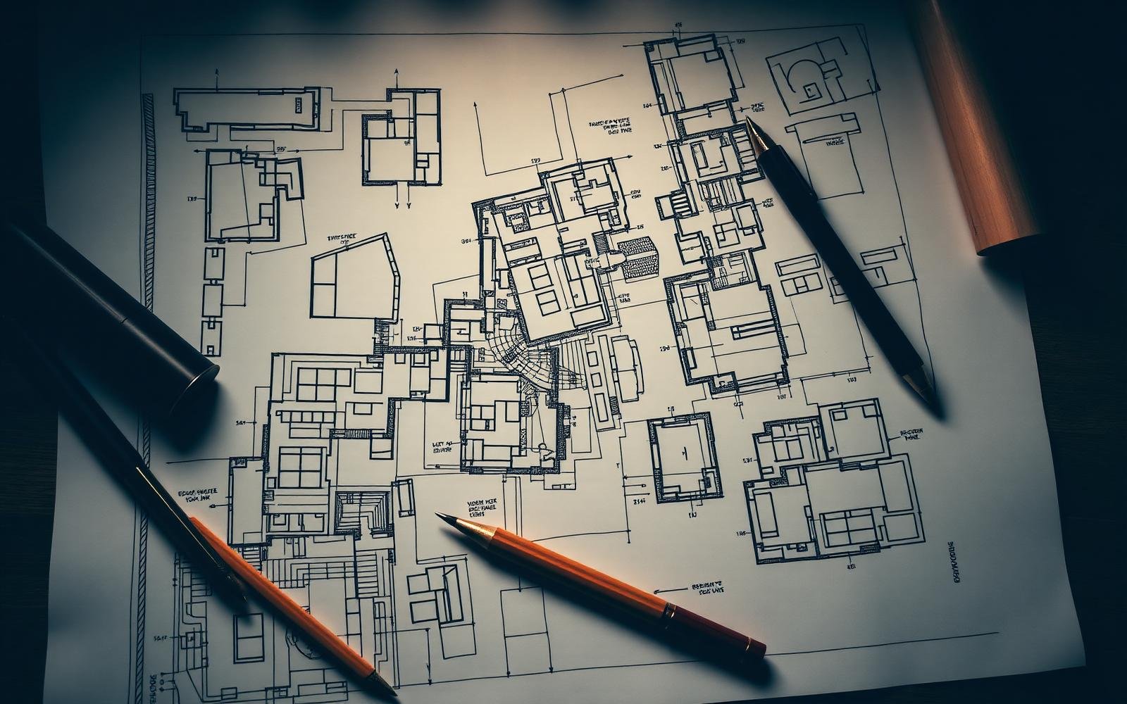 Architectural drawings on a drafting surface