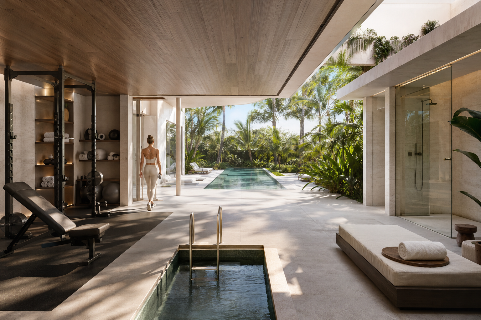 Wellness pavilion with pool, gym and spa