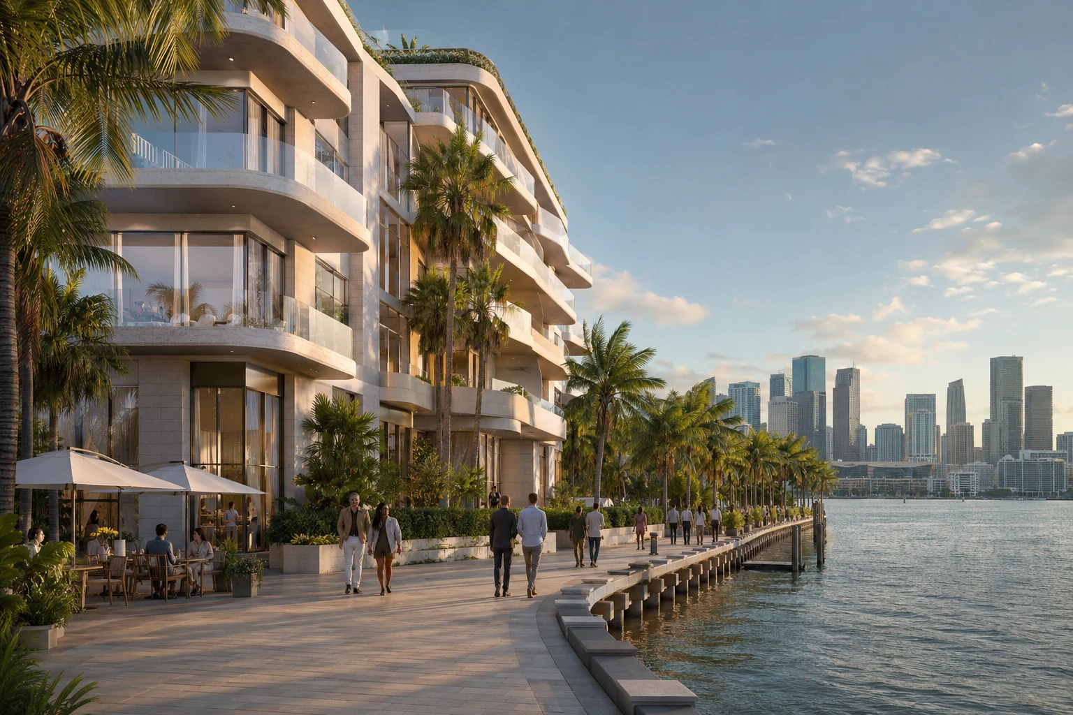 Miami waterfront residences at golden hour