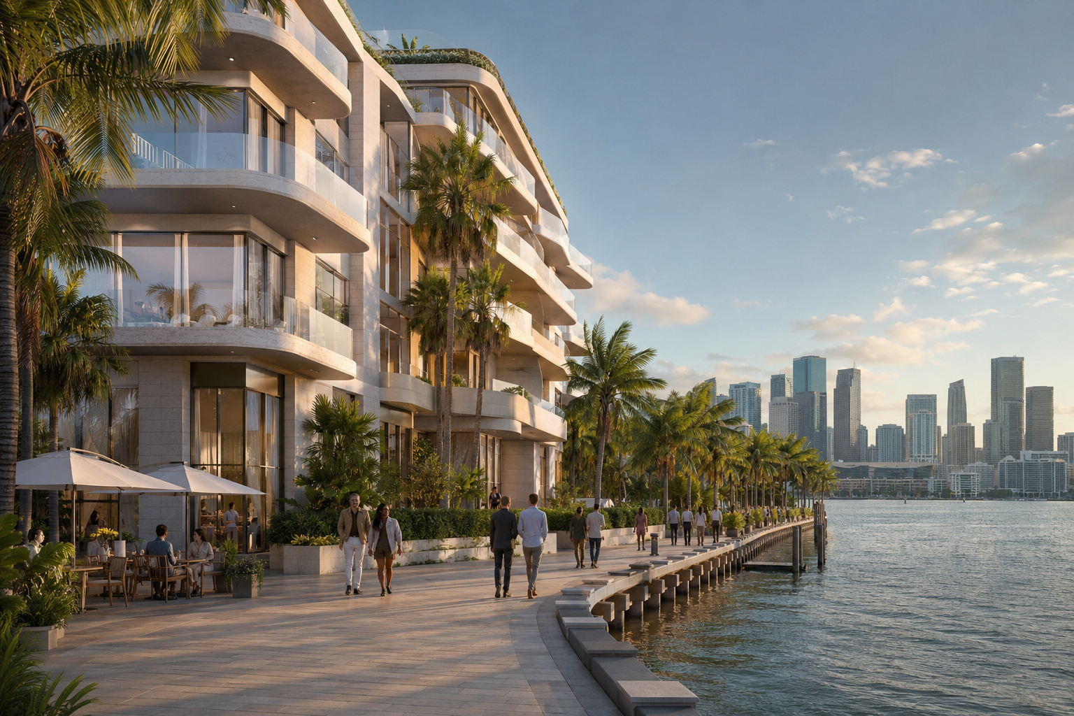 Miami waterfront residences at golden hour
